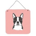 Micasa Checkerboard Pink Boston Terrier Aluminum Metal Wall Or Door Hanging Prints6 x 6 In. MI759168